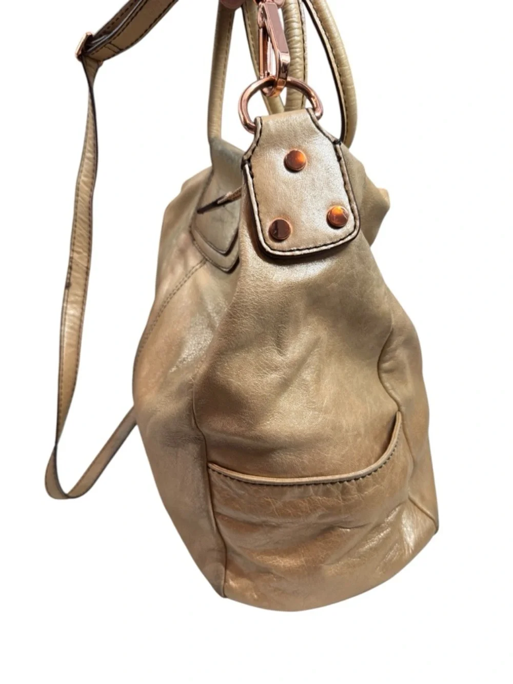 HOBO Metallic Gold Leather Top-Handle large Shiela Satchel rose gold hardware